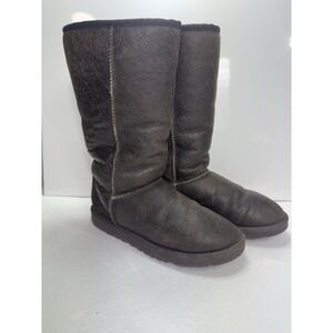 UGG Womens Classic Tall Bomber 5804 Sheepskin Pull On Leather Brown Boots Sz 8